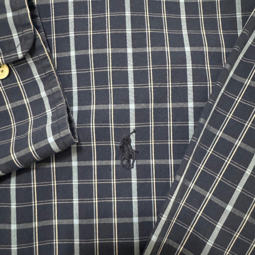 Ralph Lauren Button Down Shirt Mens L Navy Blue Plaid Excellent Yarmouth - Picture 4 of 7